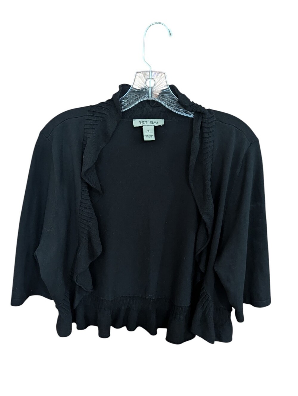 White House Black Market Black Ruffle Collar Silk Shrug Sweater Cardigan XL